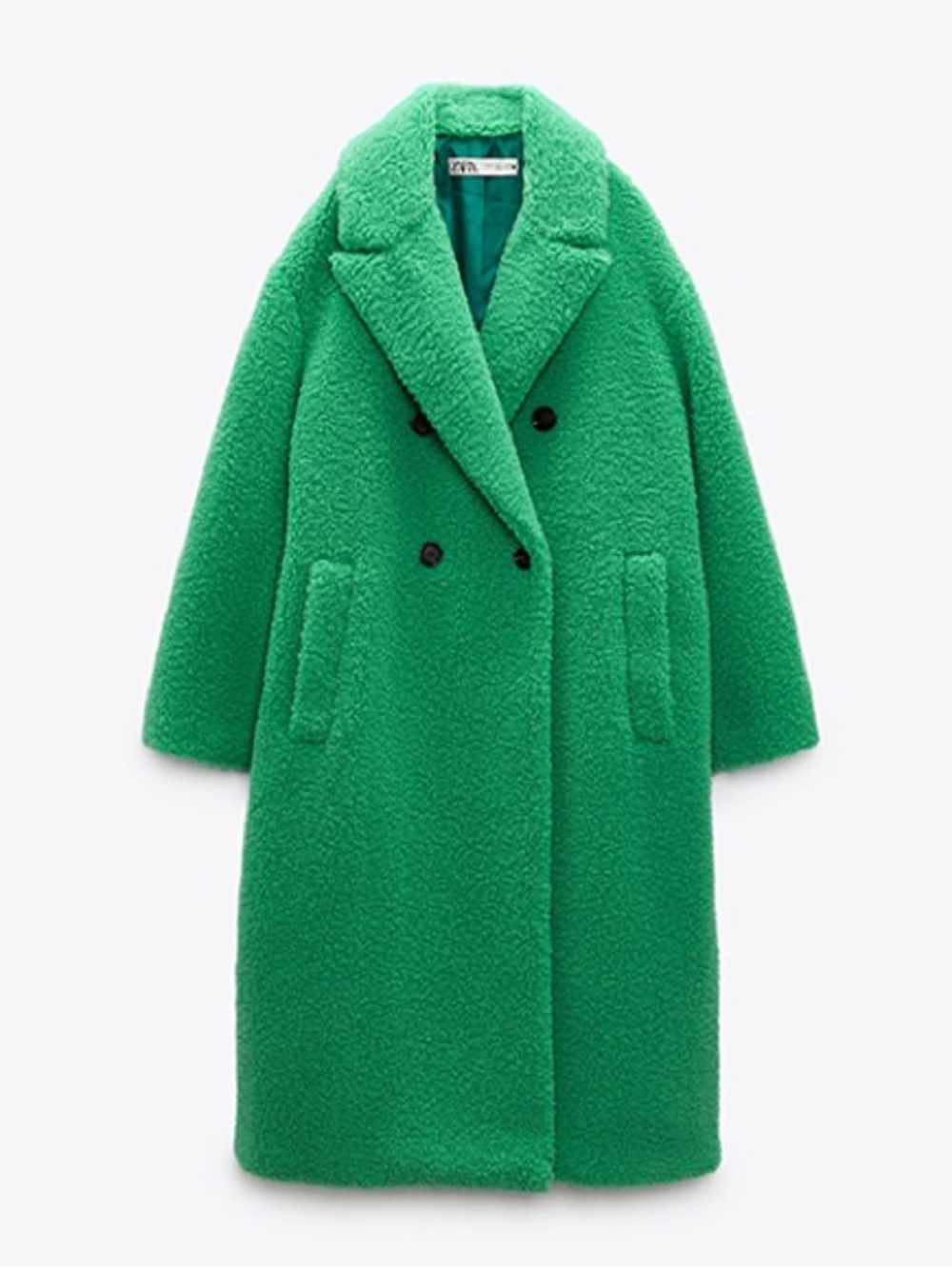 Zara Double-Breasted Teddy Coat in Green